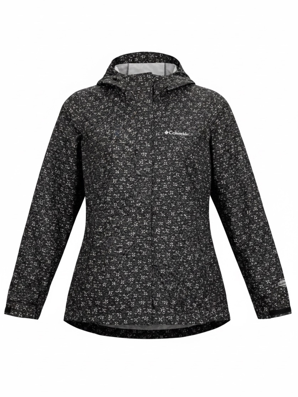 Columbia Arcadia Print Waterproof Rain Jacket Black/Gray Geometric Hooded Small